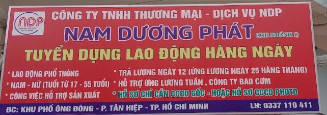 Văn phòng Nam Dương Phát - Công ty TNHH Thương mại Dịch vụ NDP tại Khu phố Ông Đông, P. Tân Hiệp